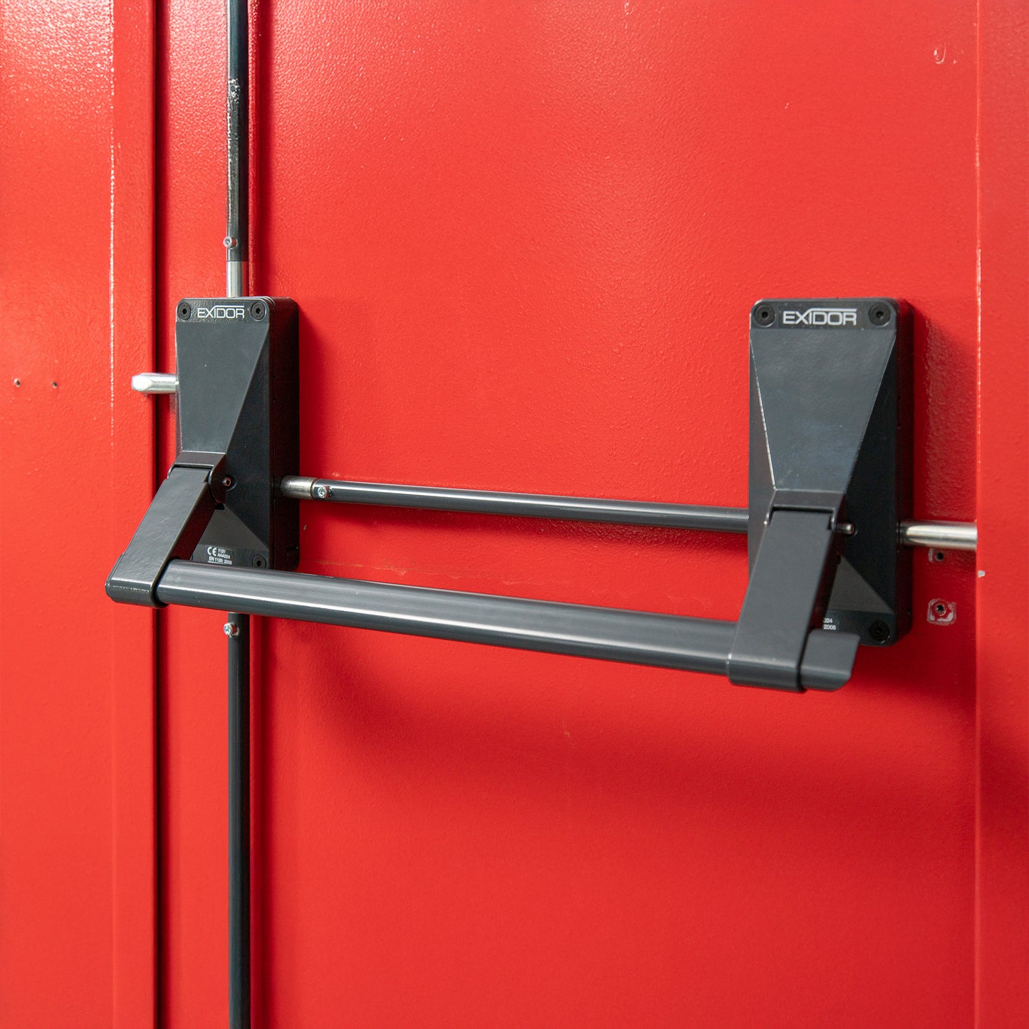 Barra Antipánico Alta Seguridad EXIDOR 704BD con 7 puntos para puerta de 2 hojas