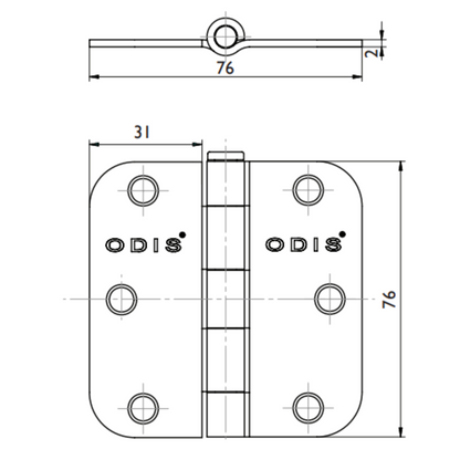 Pack 2 Bisagras Acero Odis 3''x3''x2.0mm Canto Redondo - Plata