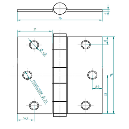 Pack 2 Bisagras Acero Odis 3”x3”x2.0mm Canto Recto - Plata