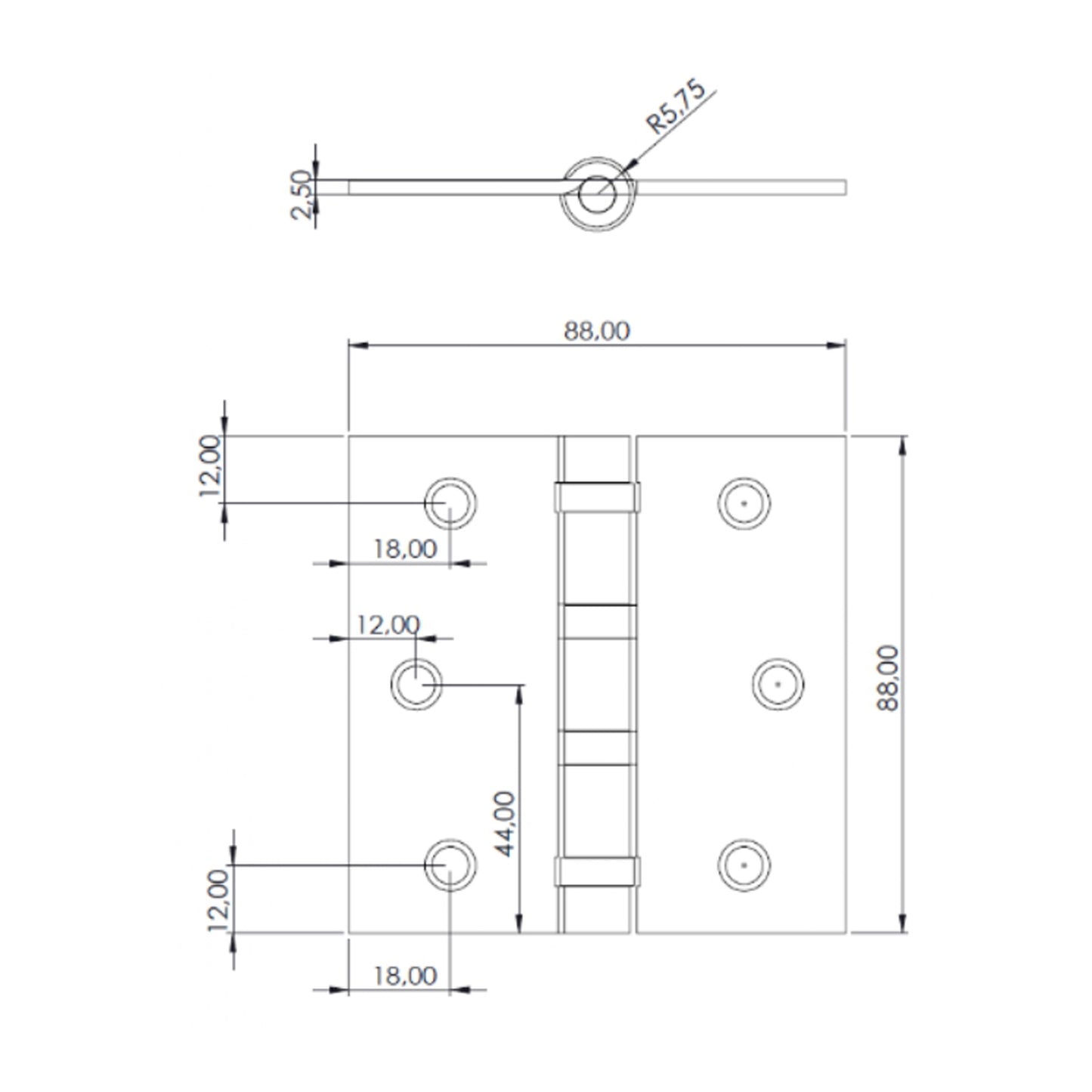 Pack 3 Bisagras Acero Odis 3,5”x3,5”x2,5mm Canto Recto - Negro