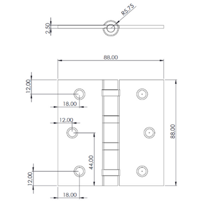 Pack 3 Bisagras Fierro Odis Con Rodamiento 3,5"3,5"2,2 mm canto recto - Plata