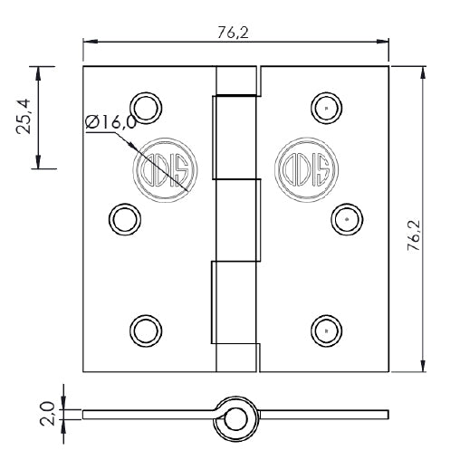 Pack 3 Bisagras Acero Odis 3”X 3”X 2.0mm canto recto - Plata