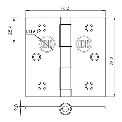 Pack 3 Bisagra Acero Odis 3,5” x 3,5”x 2.0mm canto recto - negro