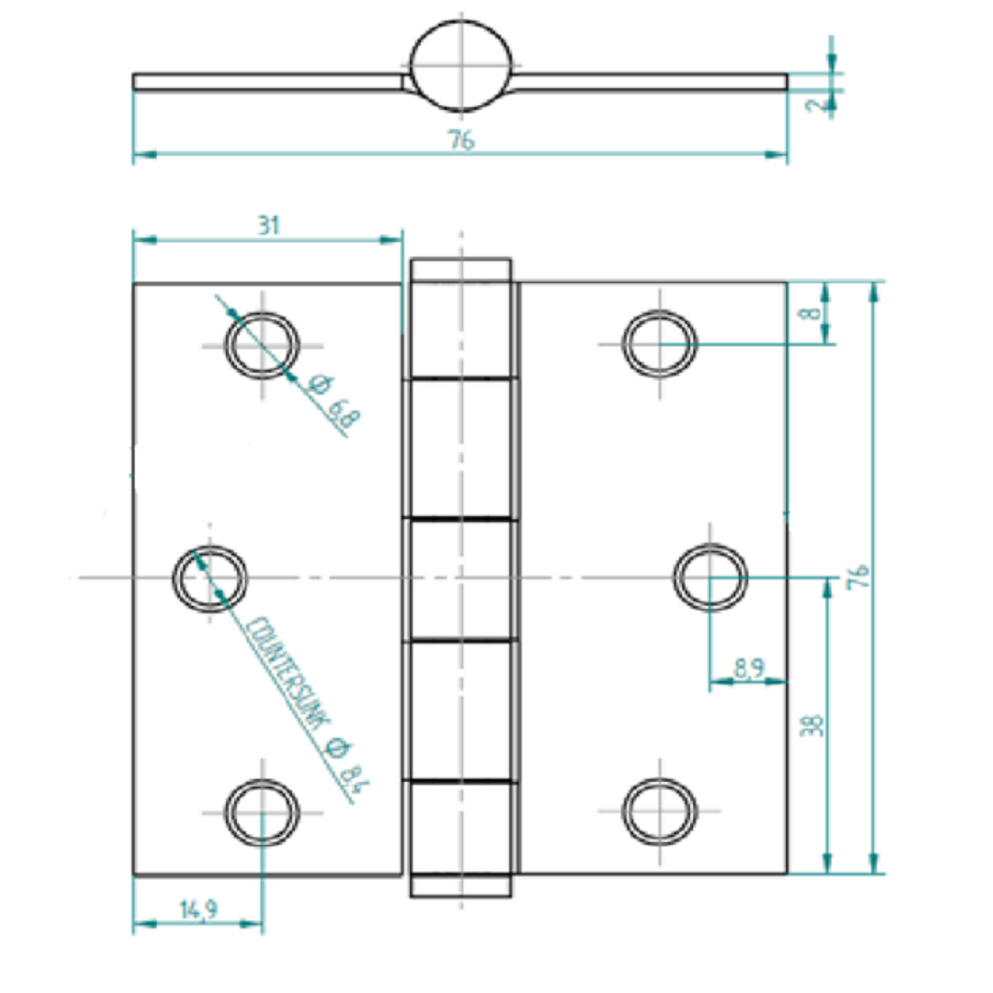 Pack 2 Bisagras Acero Inox Odis 3x3x2,0 Canto Recto - Plata