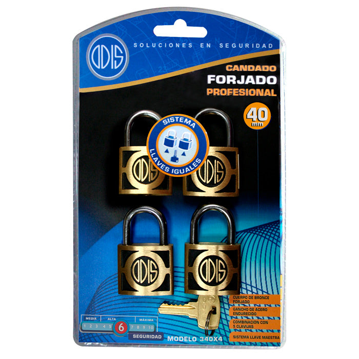 Pack 4 Candados Odis 340 40mm - Llaves Iguales