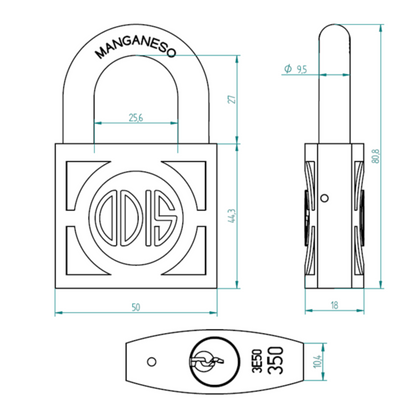 Candado Igualado Odis 350 50mm personalizado