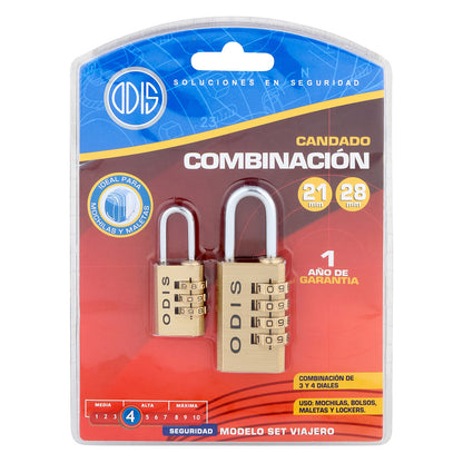 Pack 2 Candados Combinación Odis 3 y 4 Diales Maleta Casillero