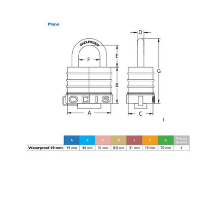 Candado Waterproof Odis 49mm llave