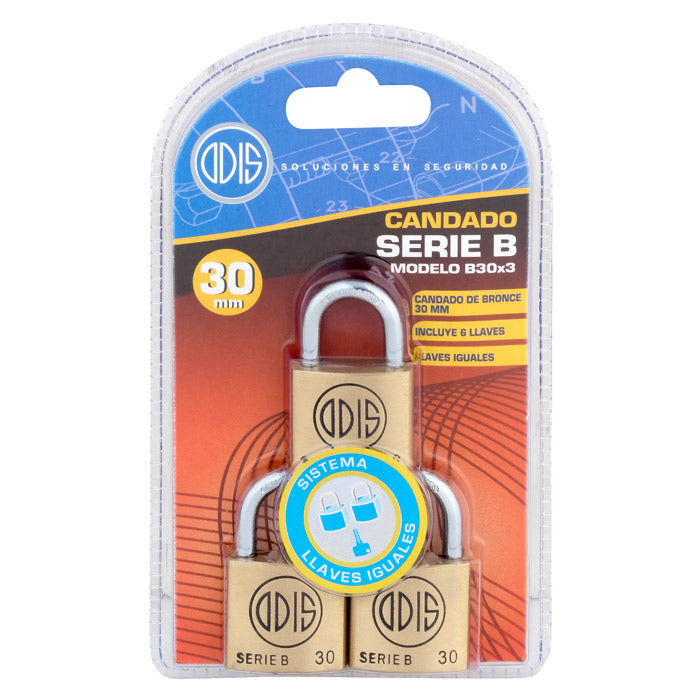 Pack 3 Candados Odis B30 30mm - Llaves Iguales