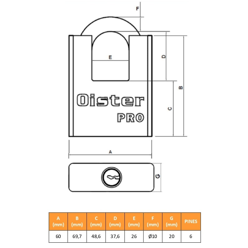 Candado Oister PRO con Hombros 60mm