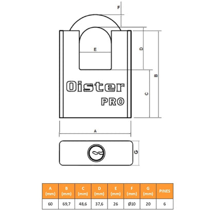 Candado Oister PRO con Hombros 60mm