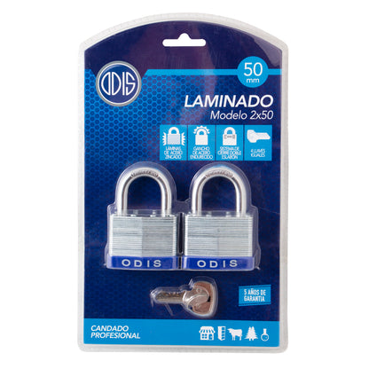 Pack 2 Candados Laminados Odis 50mm Acero Zincado - Llaves iguales