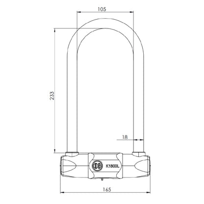 Candado Bicicleta U Lock Odis Bike K1800L 18x233mm Llave Disco