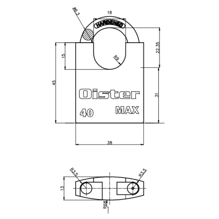 Candado Oister MAX con Hombros 40mm