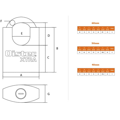 Candado Oister XTRA con Hombros 60mm