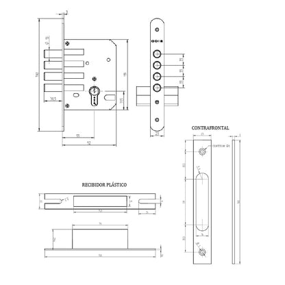 Cerrojo Embutir Odis 600 Llave-Llave - Negro