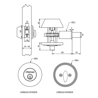 Cerrojo Tubular Oister 103 Llave-Seguro