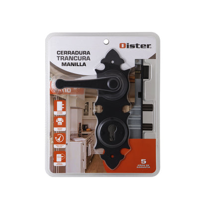 Cerradura Embutir Oister Con Placa Trancura Manilla Interior - Negro