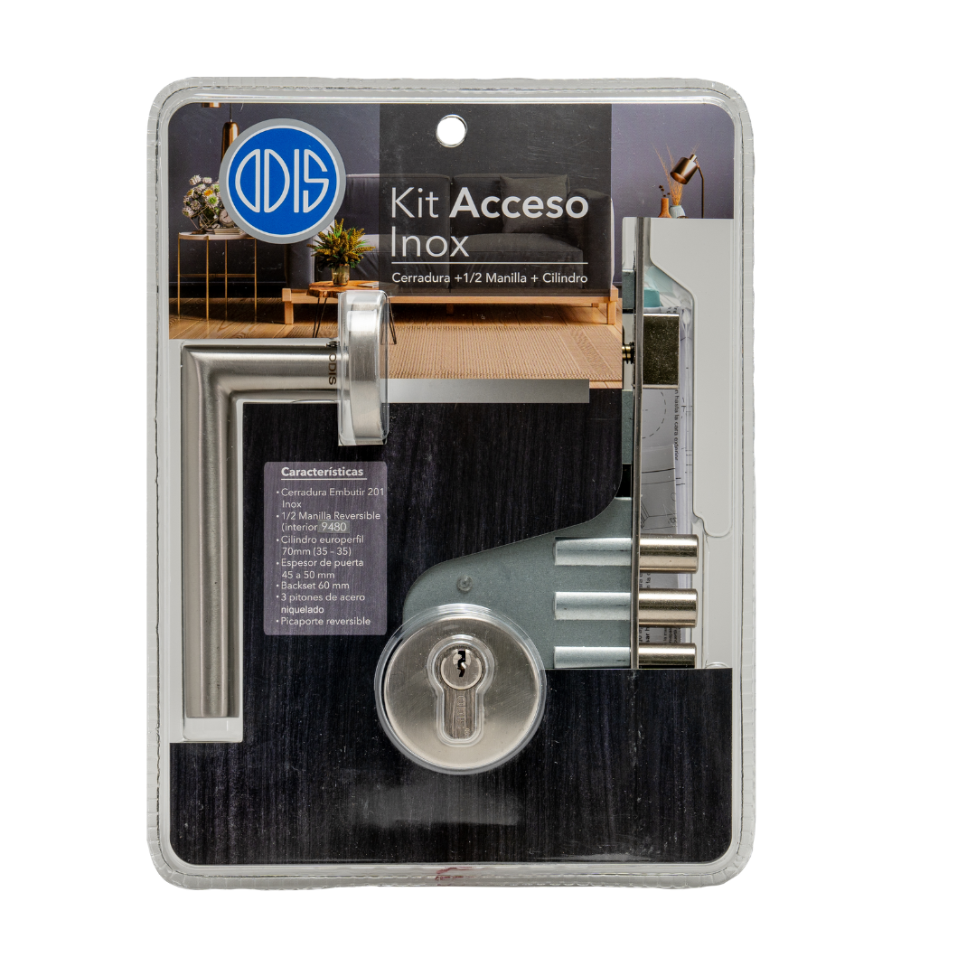 Set de Acceso Cerradura Embutir 201 Odis + Manilla 9480 - Plata