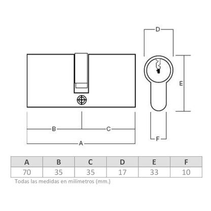 Cilindro Odis Llave-Seguro 70mm Largo (35-35)