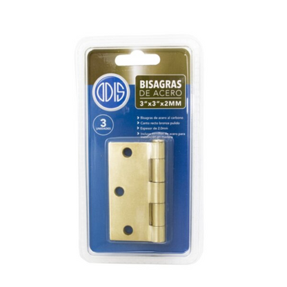 Pack 3 Bisagras Acero Odis 3” X 3”X 2,0mm Bronce Pulido