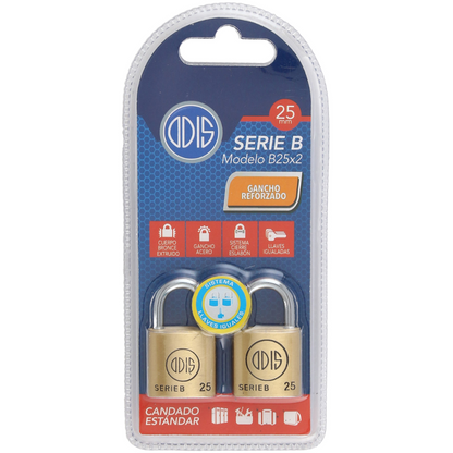 Pack 2 Candados Odis B25 25mm - Llaves Iguales