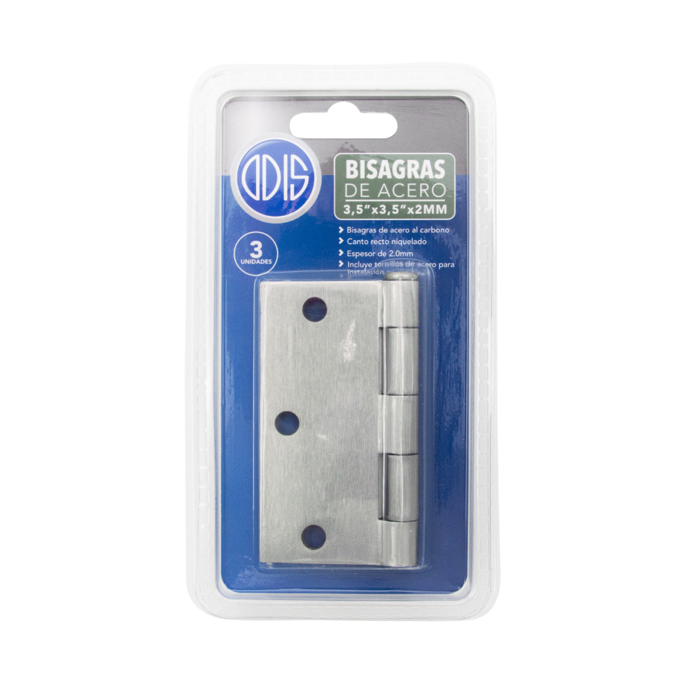 Pack 3 Bisagras Acero Odis 3,5” x 3,5”x 2,0mm - Plata