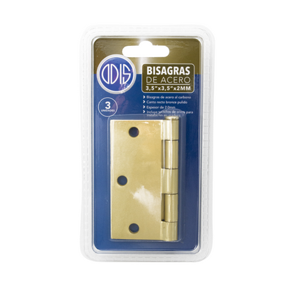 Pack 3 Bisagra Acero Odis 3,5” x 3,5”x 2,0mm - Bronce