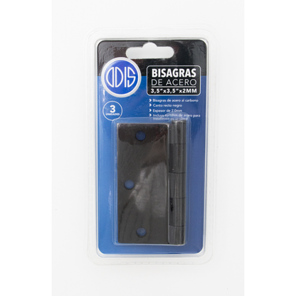 Pack 3 Bisagra Acero Odis 3,5” x 3,5”x 2.0mm canto recto - negro