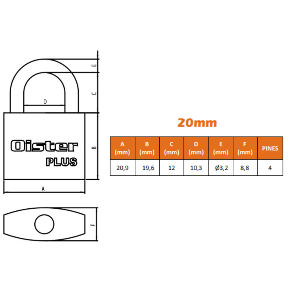 Candado Oister PLUS 20mm