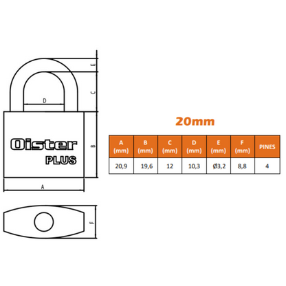 Candado Oister PLUS 20mm