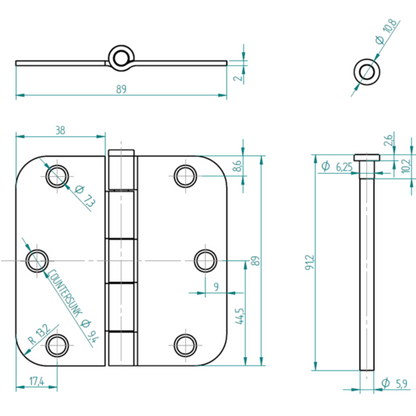 Packs 2 Bisagras Acero Odis 3,5”x3,5”x2,0mm Canto Redondo - Plata