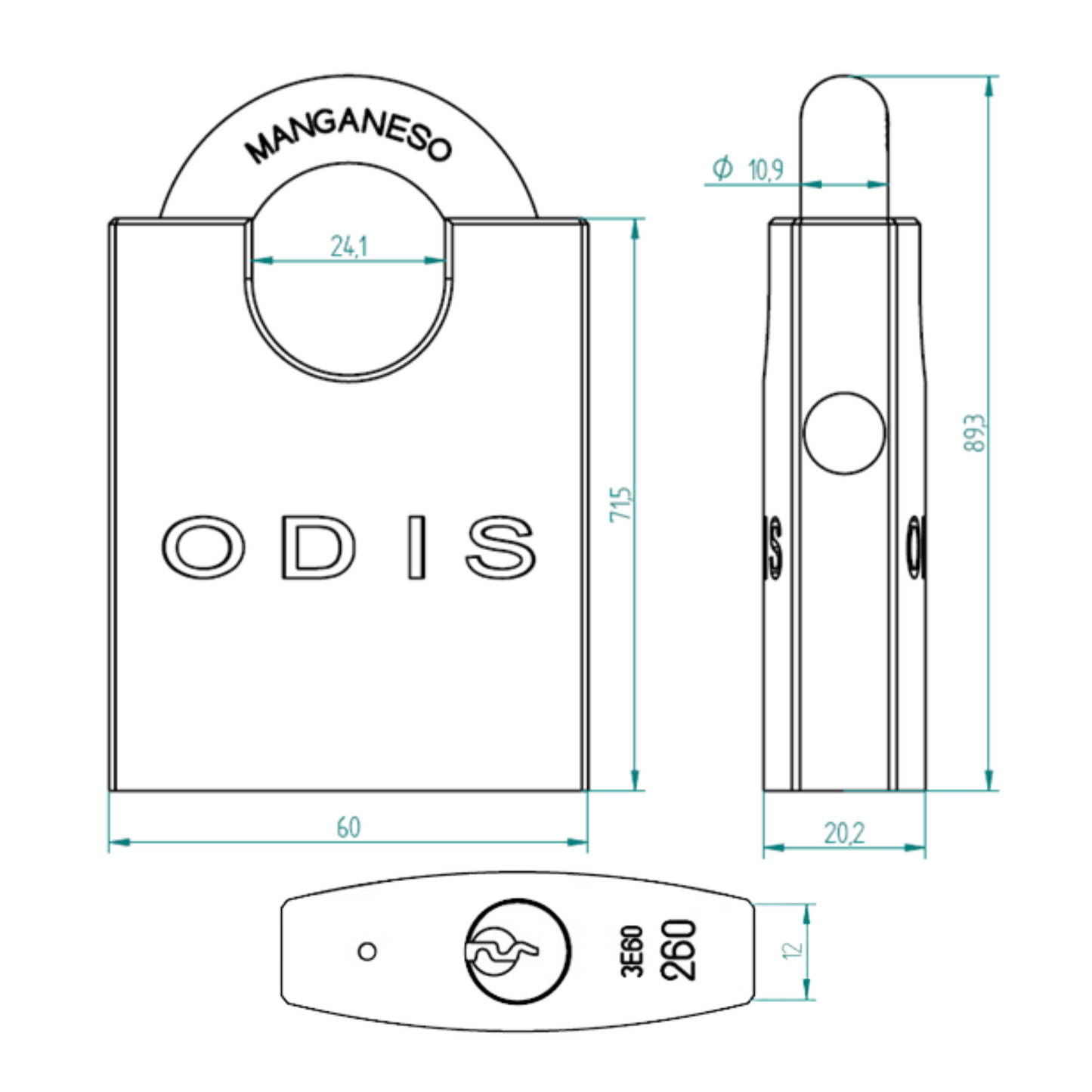 Candado Odis 260 con Hombros 60mm