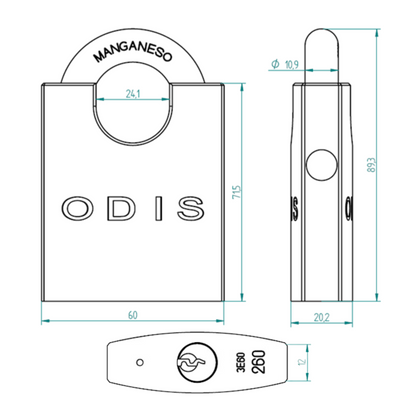 Candado Odis 260 con Hombros 60mm - Amaestrado