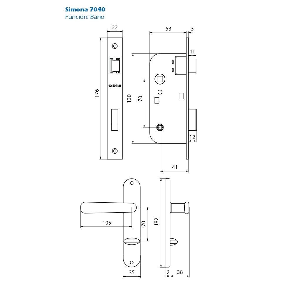 Cerradura Embutir Odis Simona 7040 Dormitorio - Negro