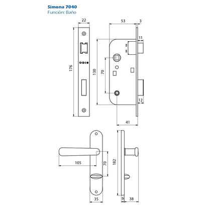 Cerradura Embutir Odis Simona 7040 Dormitorio - Negro