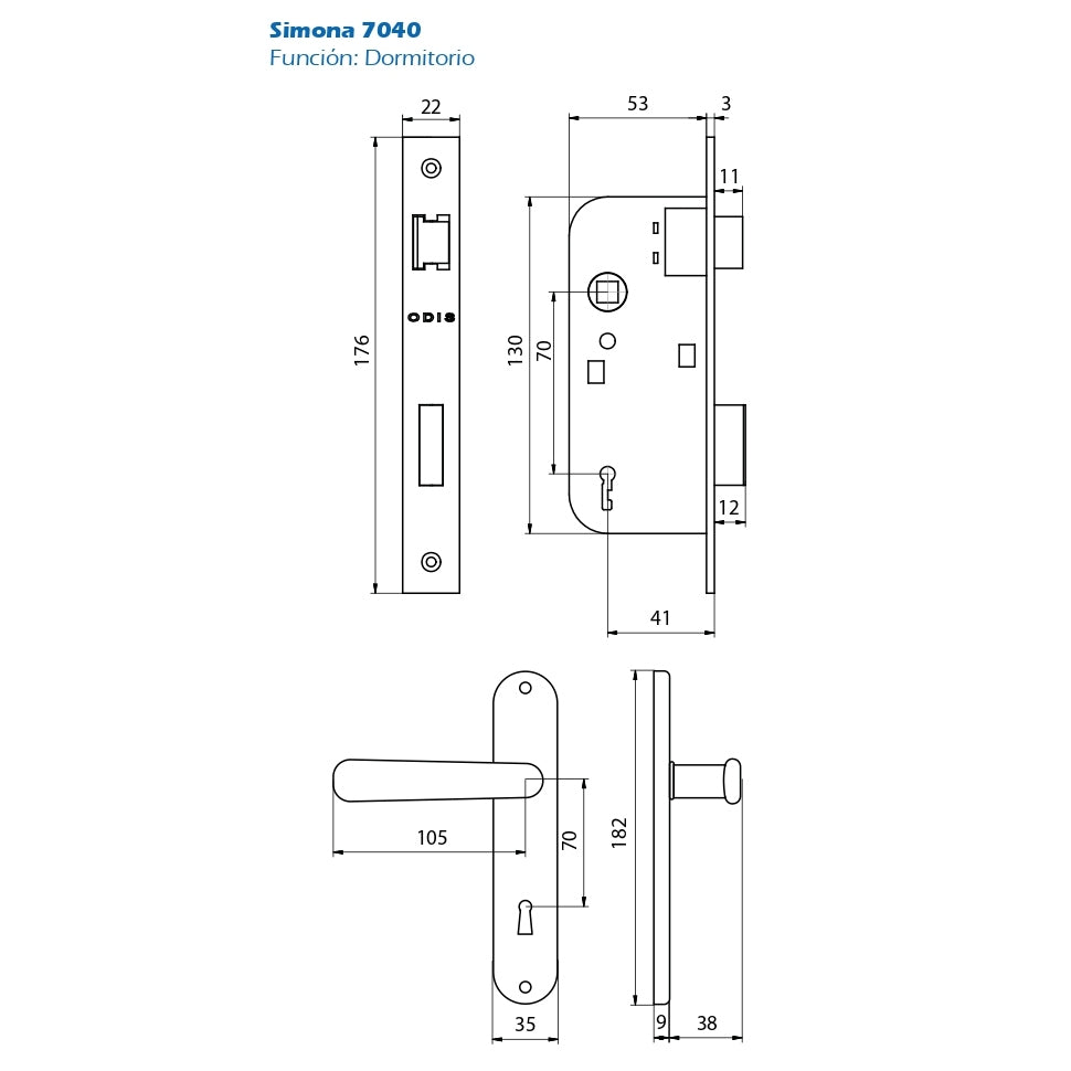 Cerradura Embutir Odis Simona 7040 Dormitorio - Plata