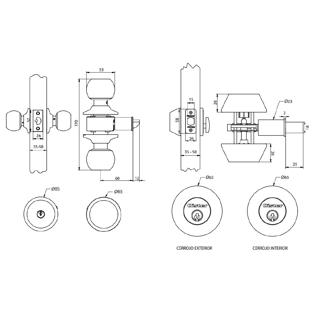 Kit Oister Cerradura Cilíndrica Acceso + Cerrojo Tubular Llave-Llave