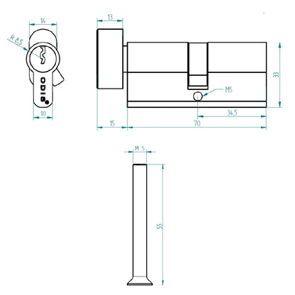 Cilindro Odis Llave-Seguro 70mm - Niquél Satinado