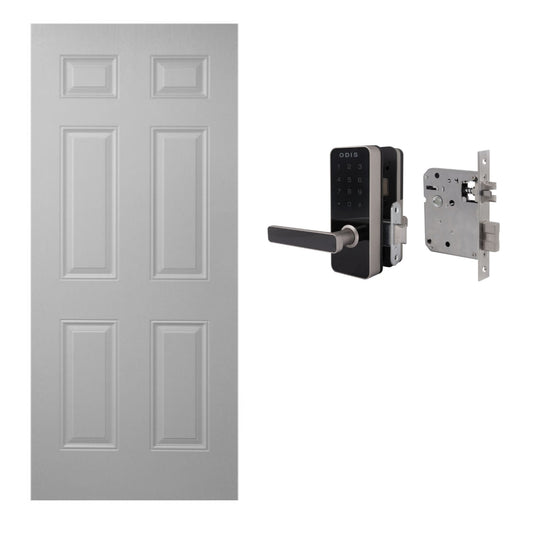 Pack Digital Blanca: Puerta Metálica 90x200cm + Cerradura 7700 Plata + Cerrojo Cuerpo Embutir